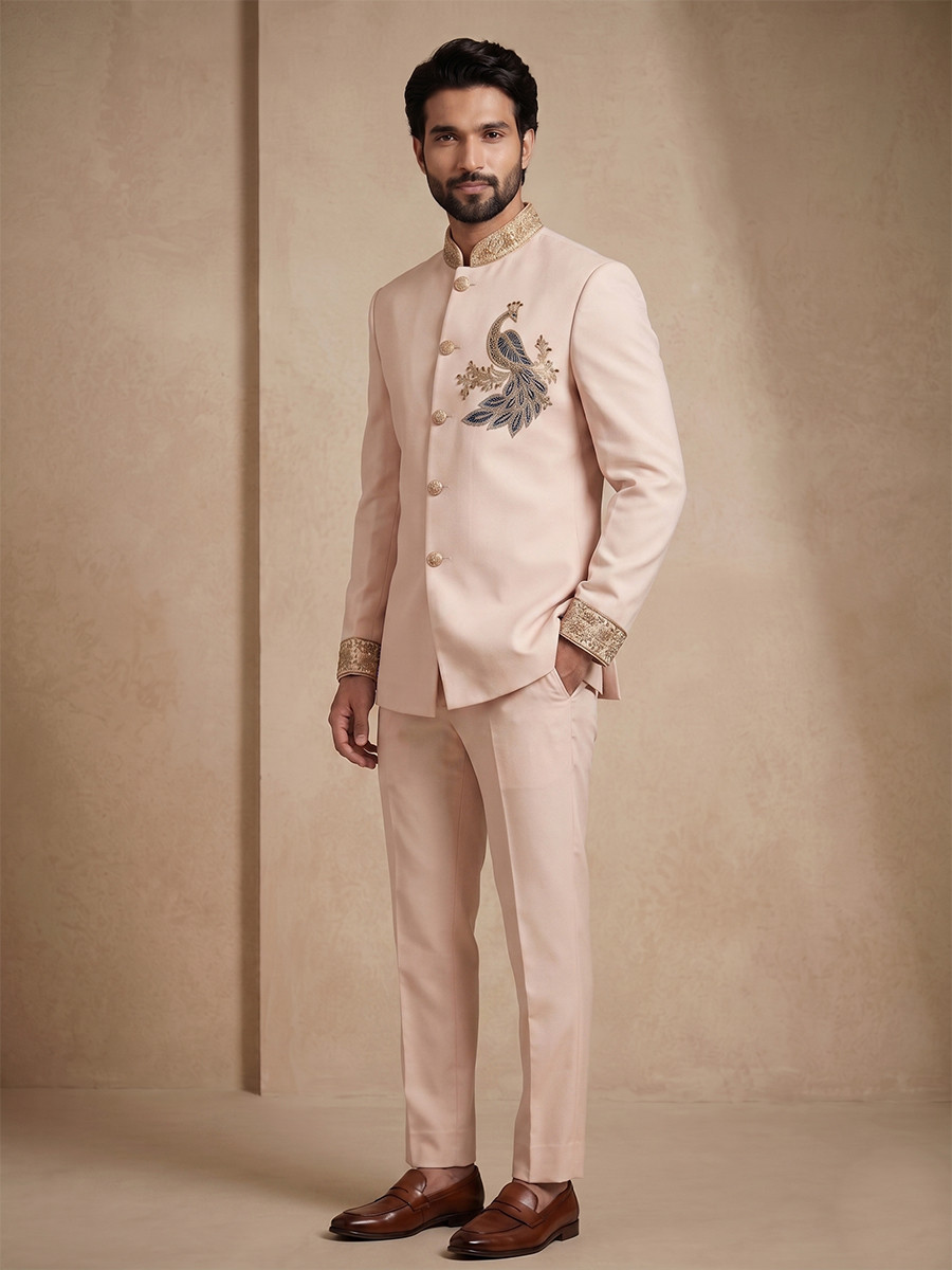 Blush Pink Doniar Satin Embroidery Wedding Party Festival Casual Groom Ready jodhpuri suit