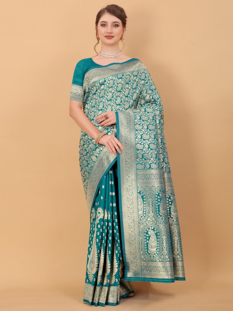 Bondi Blue Silk Handwoven Party Saree