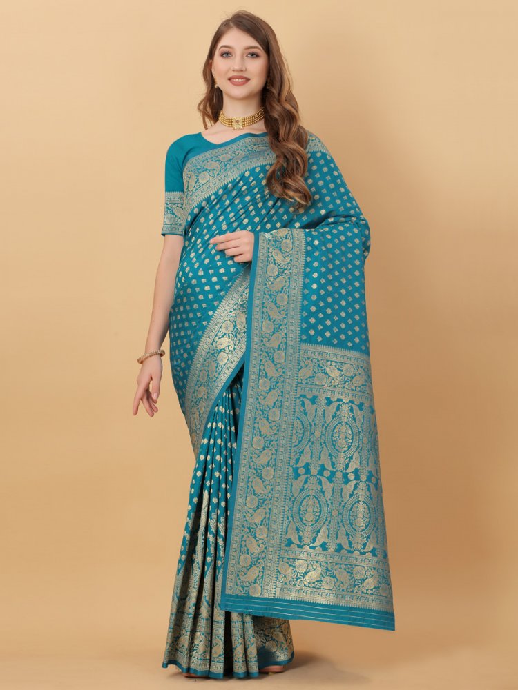 Bondi Blue Silk Handwoven Party Saree