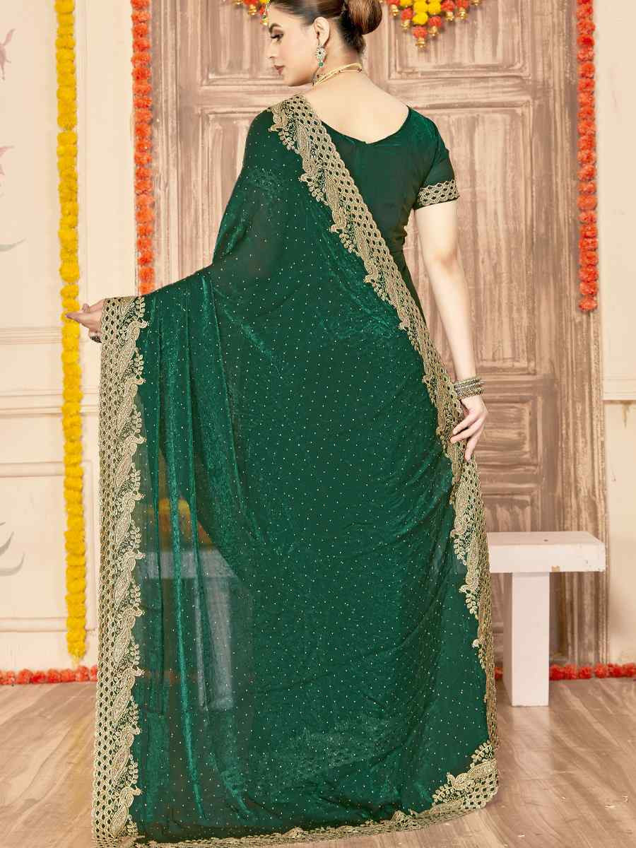 Botel Green Silk Embroidery Traditional Bridal Reception Festival Wedding Fancy Heavy Border Saree