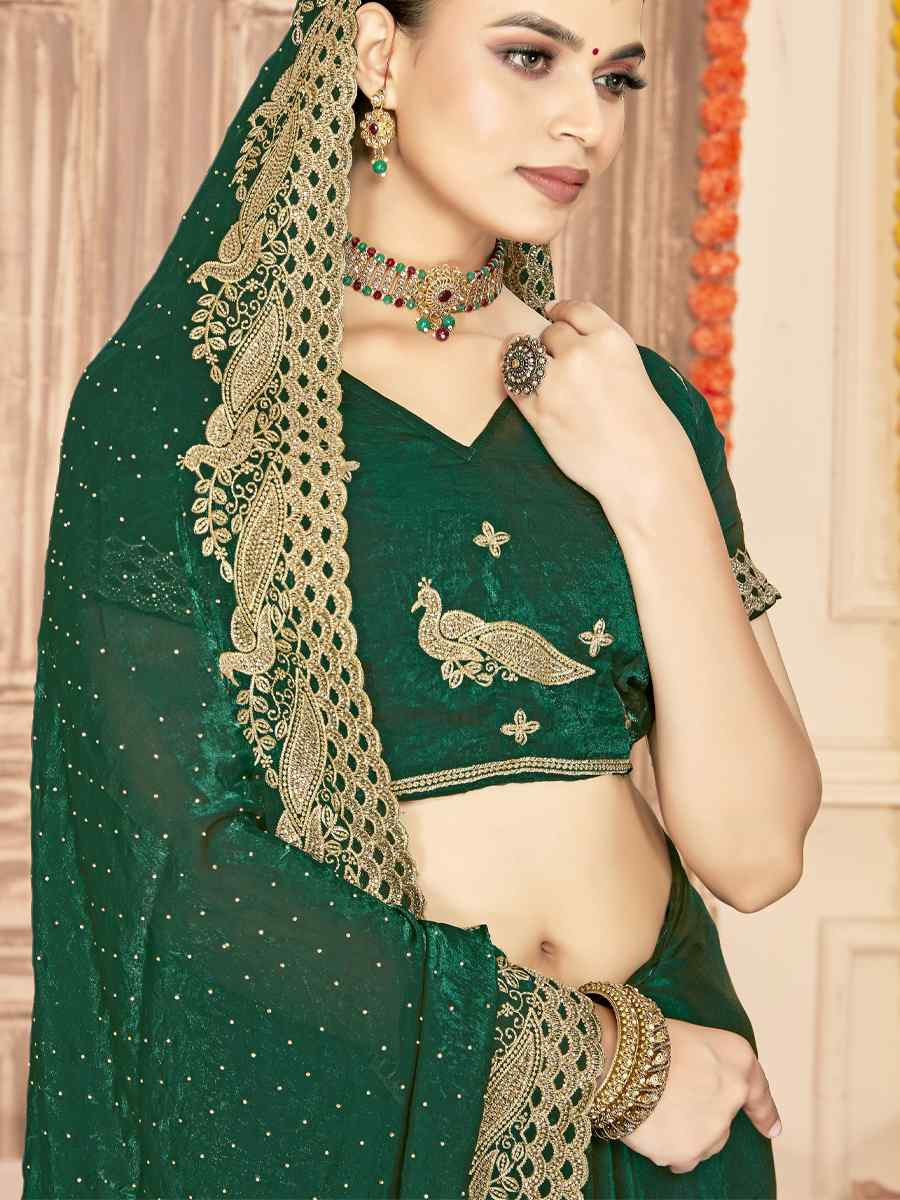 Botel Green Silk Embroidery Traditional Bridal Reception Festival Wedding Fancy Heavy Border Saree