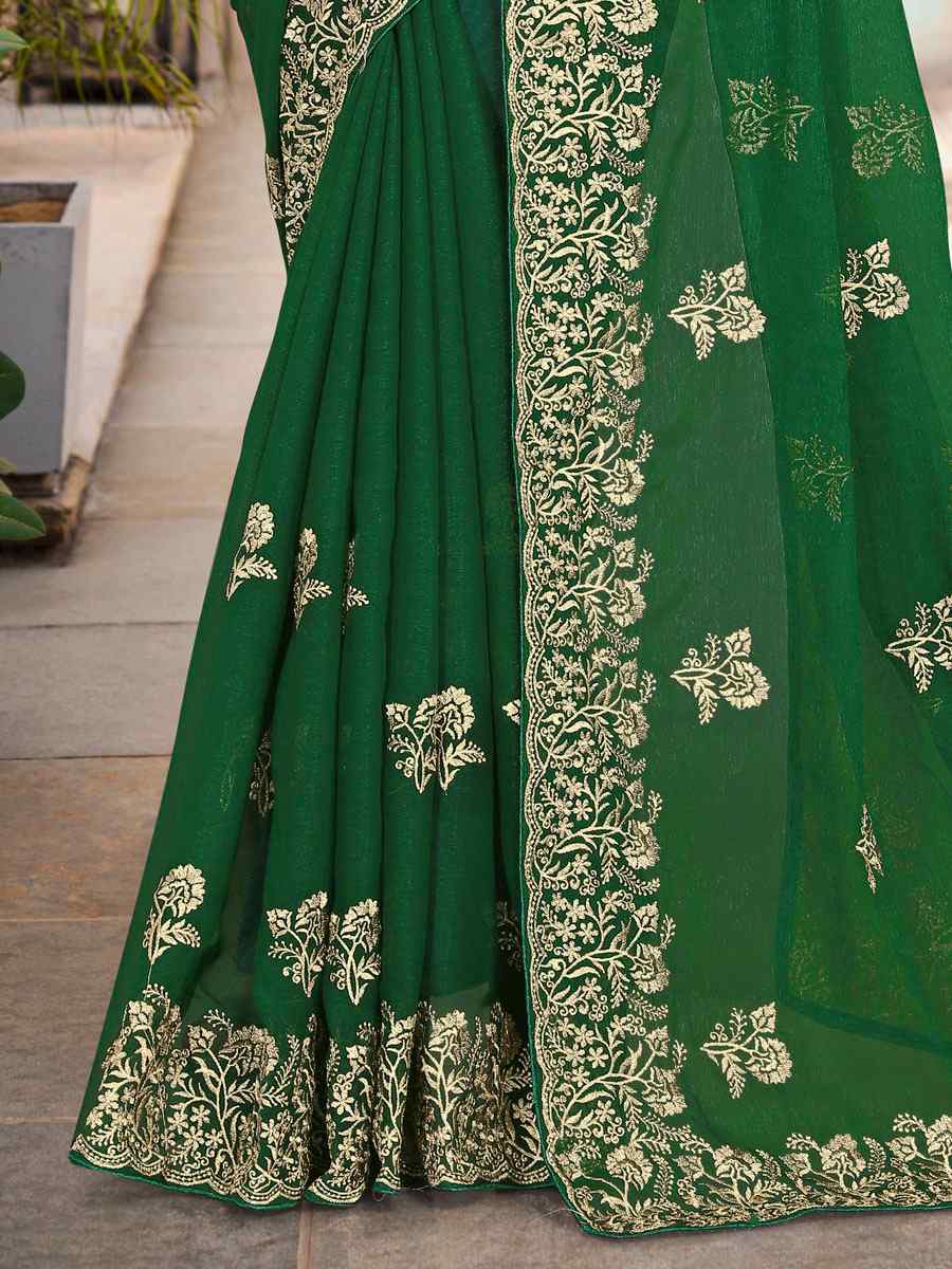 Botel Green Silk Simmer Embroidered Wedding Festival Heavy Border Saree