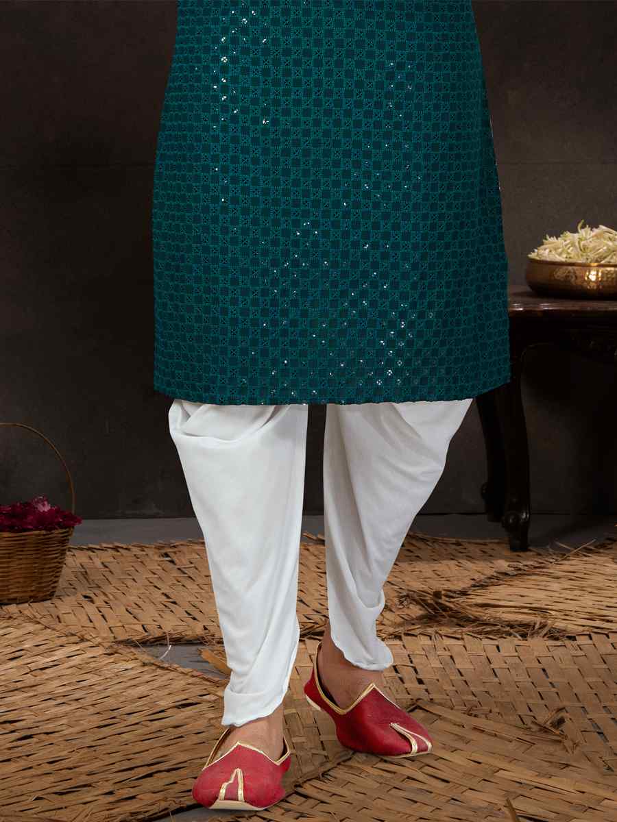 Bottal Green Rayon Lucknowi Woven Festival Wedding Kurta