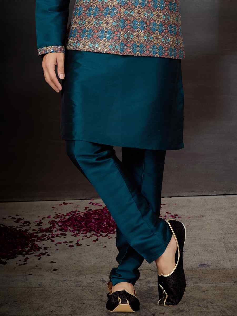 Bottal Green Silk Dupion Woven Festival Wedding Kurta