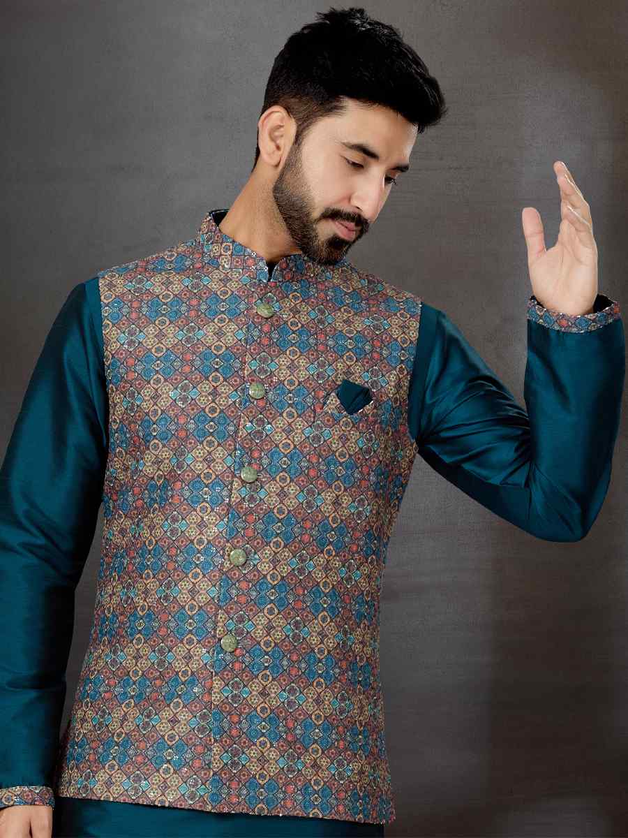 Bottal Green Silk Dupion Woven Festival Wedding Kurta