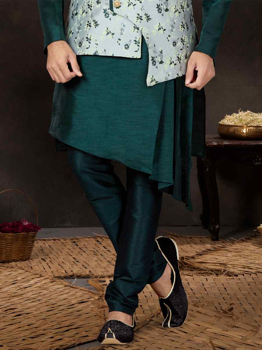 Bottal Green Silk Dupion Woven Festival Wedding Kurta