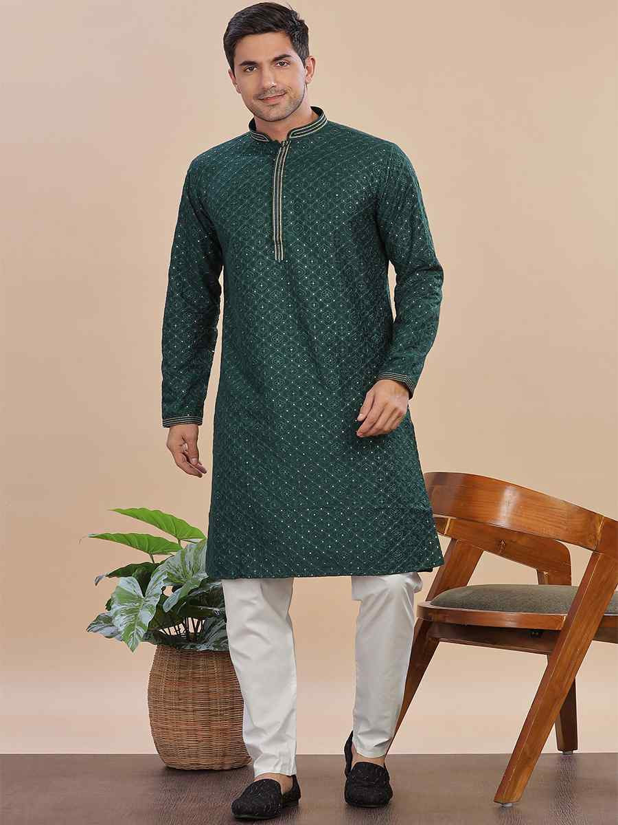 Bottel green Rayon Embroidered Party Wedding Kurta