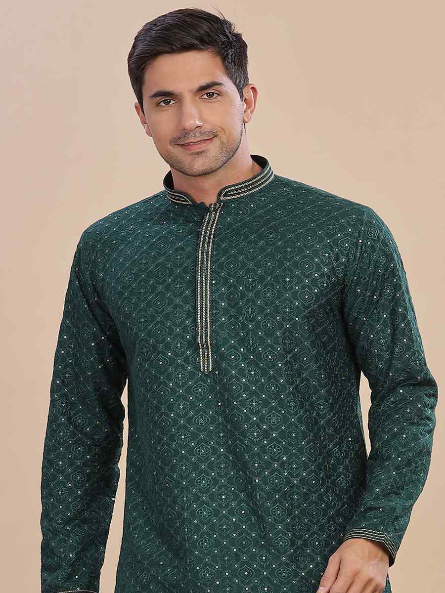 Bottel green Rayon Embroidered Party Wedding Kurta