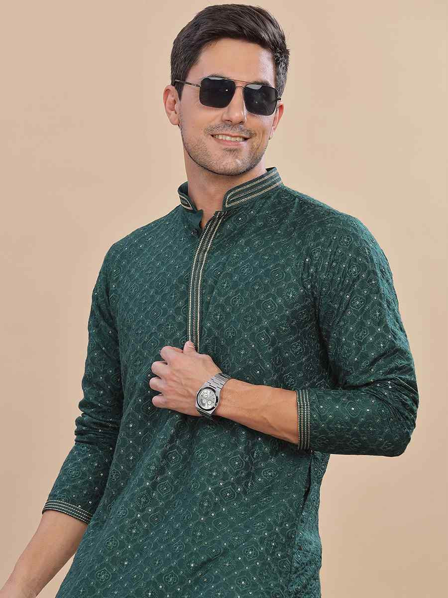 Bottel green Rayon Embroidered Party Wedding Kurta