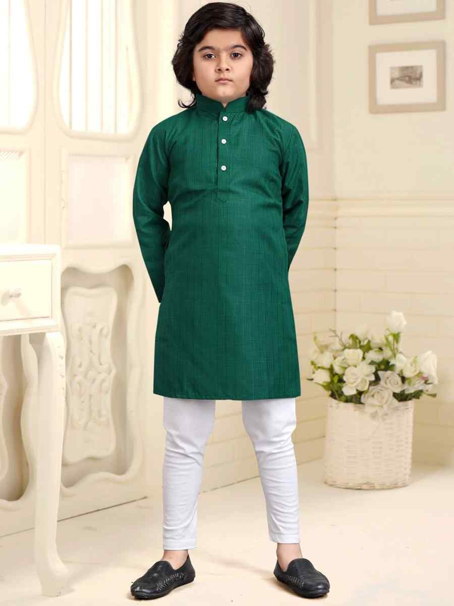 Bottle Green Pure Cotton Slub Zardosi Festival Traditional Kurta Pyjama Boys Wear