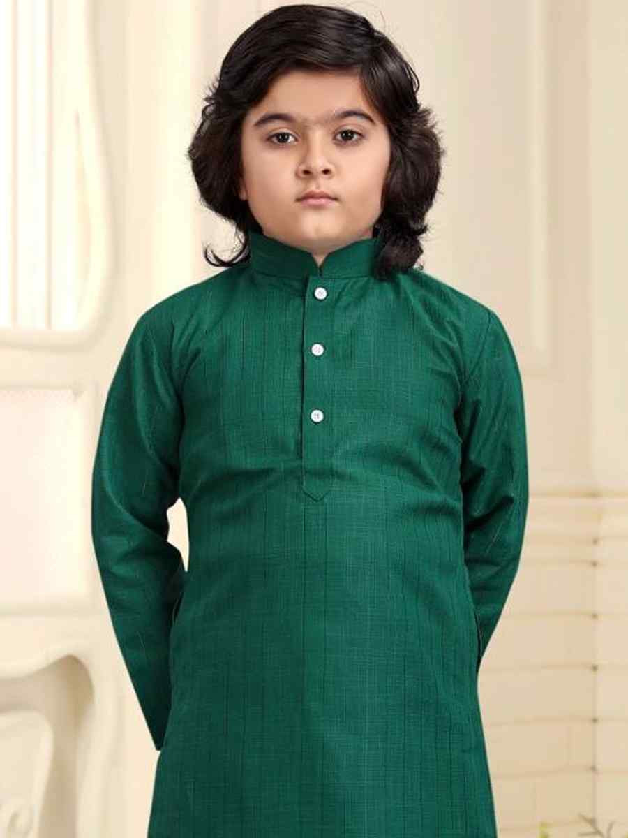 Bottle Green Pure Cotton Slub Zardosi Festival Traditional Kurta Pyjama Boys Wear