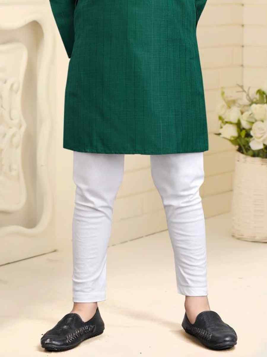 Bottle Green Pure Cotton Slub Zardosi Festival Traditional Kurta Pyjama Boys Wear