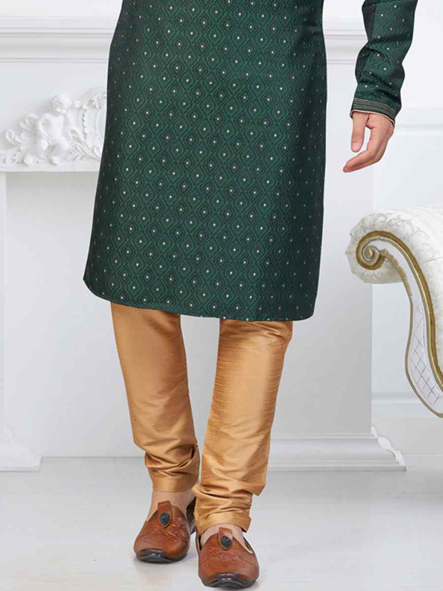 Bottle Green Banarasi Jackard Embroidery Festival Wedding Party Mens Kurta