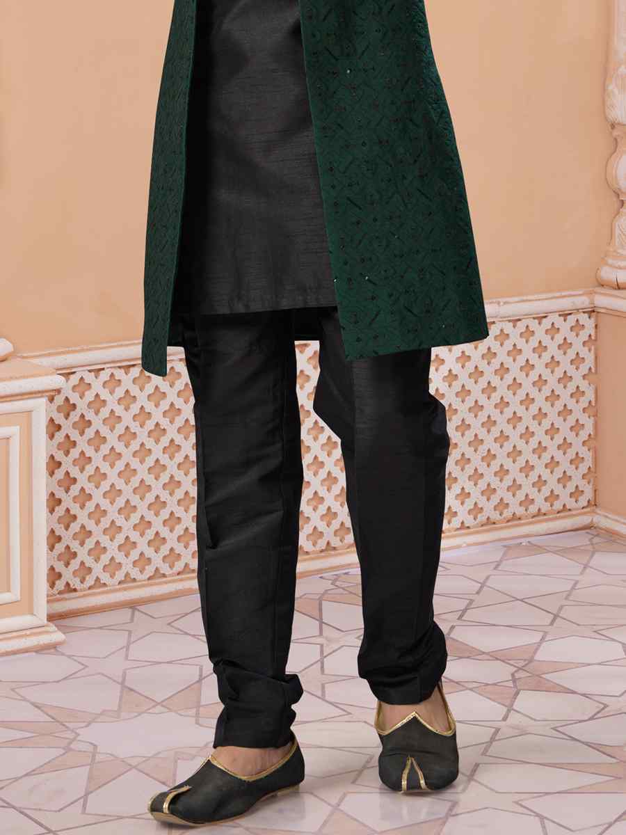 Bottle Green Banglori Silk Embroidered Groom Wedding Sherwani