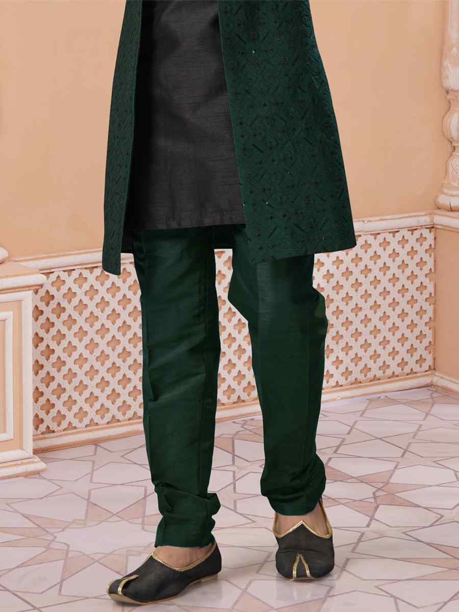 Bottle Green Banglori Silk Embroidered Groom Wedding Sherwani