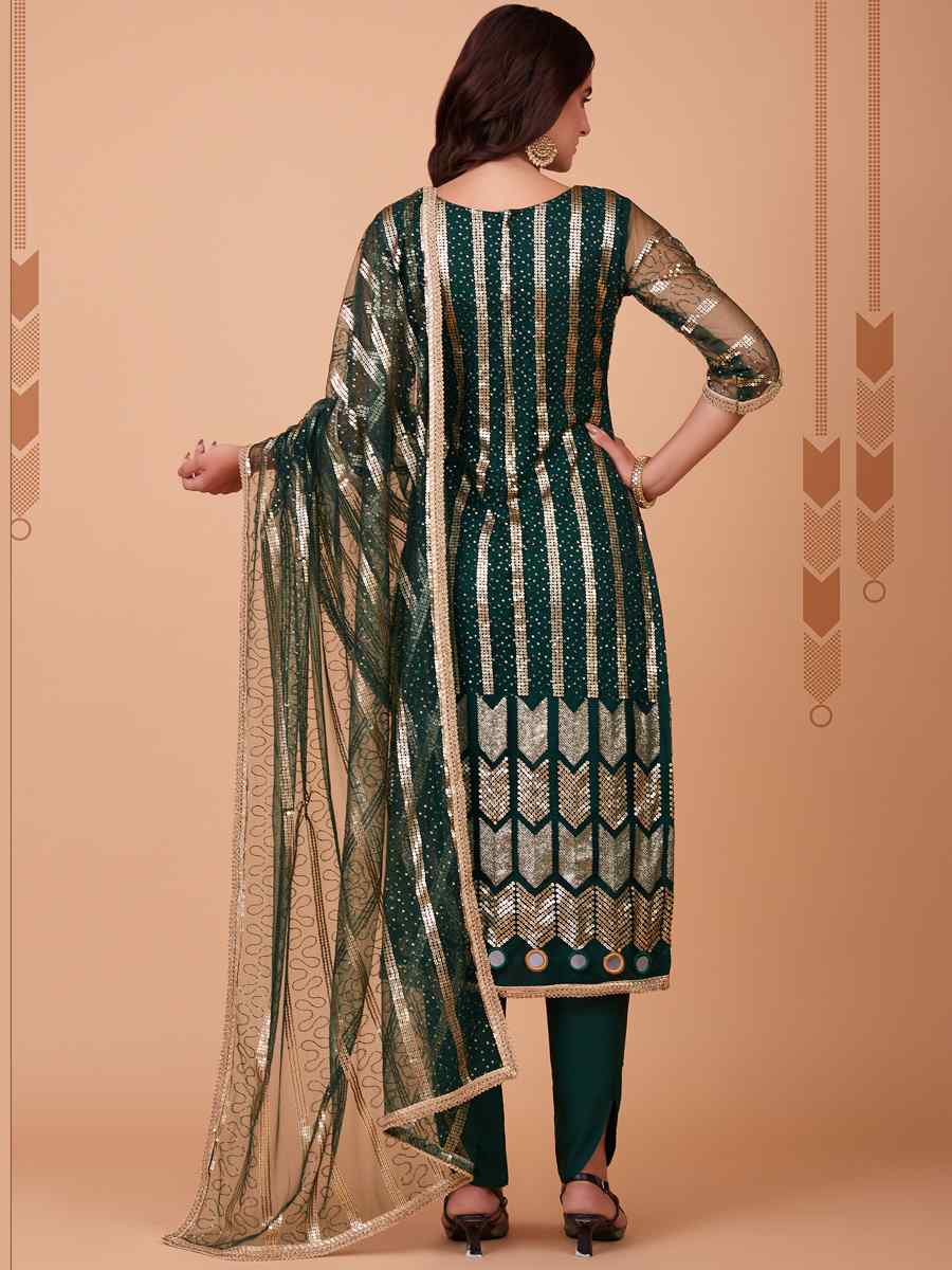 Bottle Green Butterfly Net Embroidered Festival Party Pant Salwar Kameez