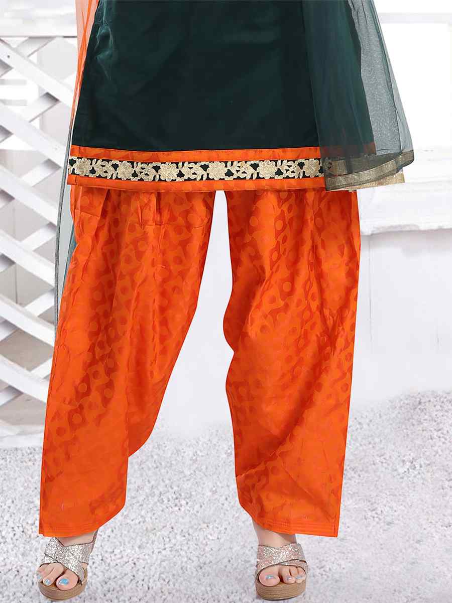 Bottle Green Chanderi Silk Embroidered Festival Wedding Patiala Salwar Kameez