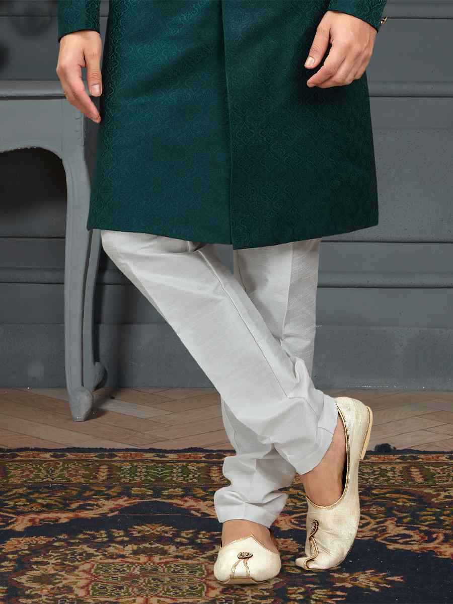 Bottle Green Heavy Imported Jacquard Woven Groom Wedding Sherwani