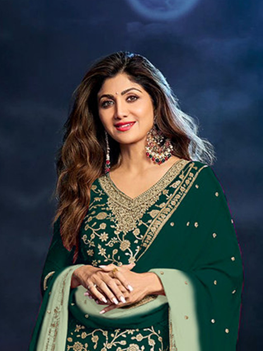 Bottle Green Heavy Pure Viscose Dola Silk Embroidery Zari Wedding Party Festival Palazzo Pant Bollywood Style Salwar Kameez