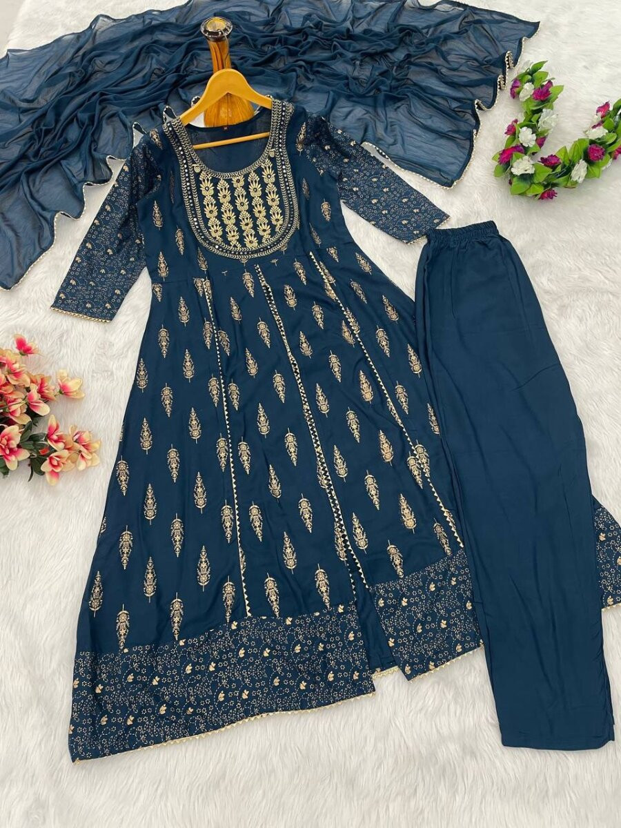 Bottle Green Heavy Rayon Embroidery Wedding Party Festival Casual Ready Lawn Pant Salwar Kameez