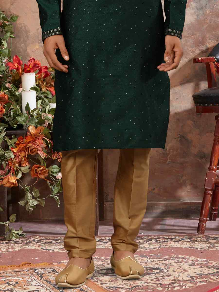 Bottle Green Jacquard Woven Festival Party Kurta