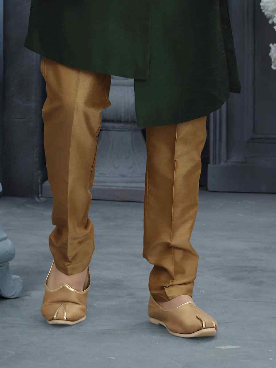 Bottle Green Jacquard Woven Festival Wedding Sherwani