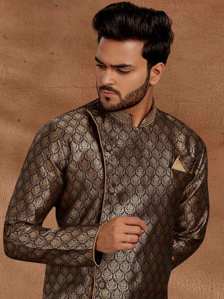 Bottle Green Jacquard Woven Party Wedding Kurta
