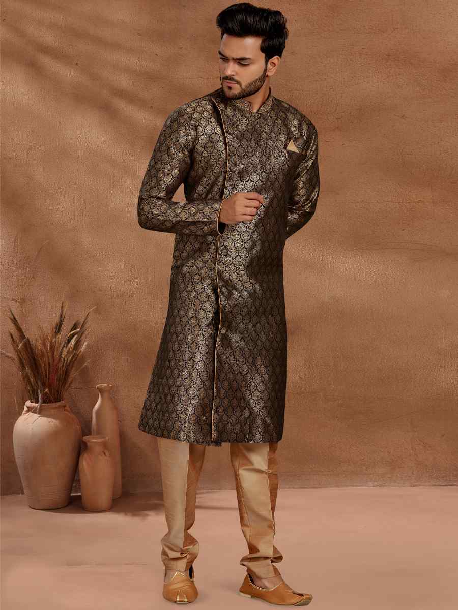 Bottle Green Jacquard Woven Party Wedding Kurta