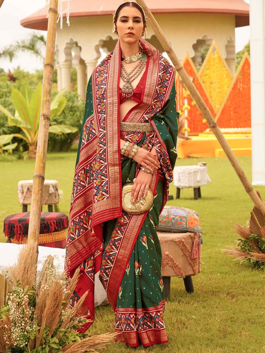 Bottle Green Mercerized Sigma Silk Handwoven Wedding Festival Heavy Border Saree