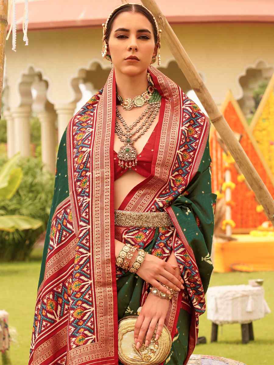 Bottle Green Mercerized Sigma Silk Handwoven Wedding Festival Heavy Border Saree