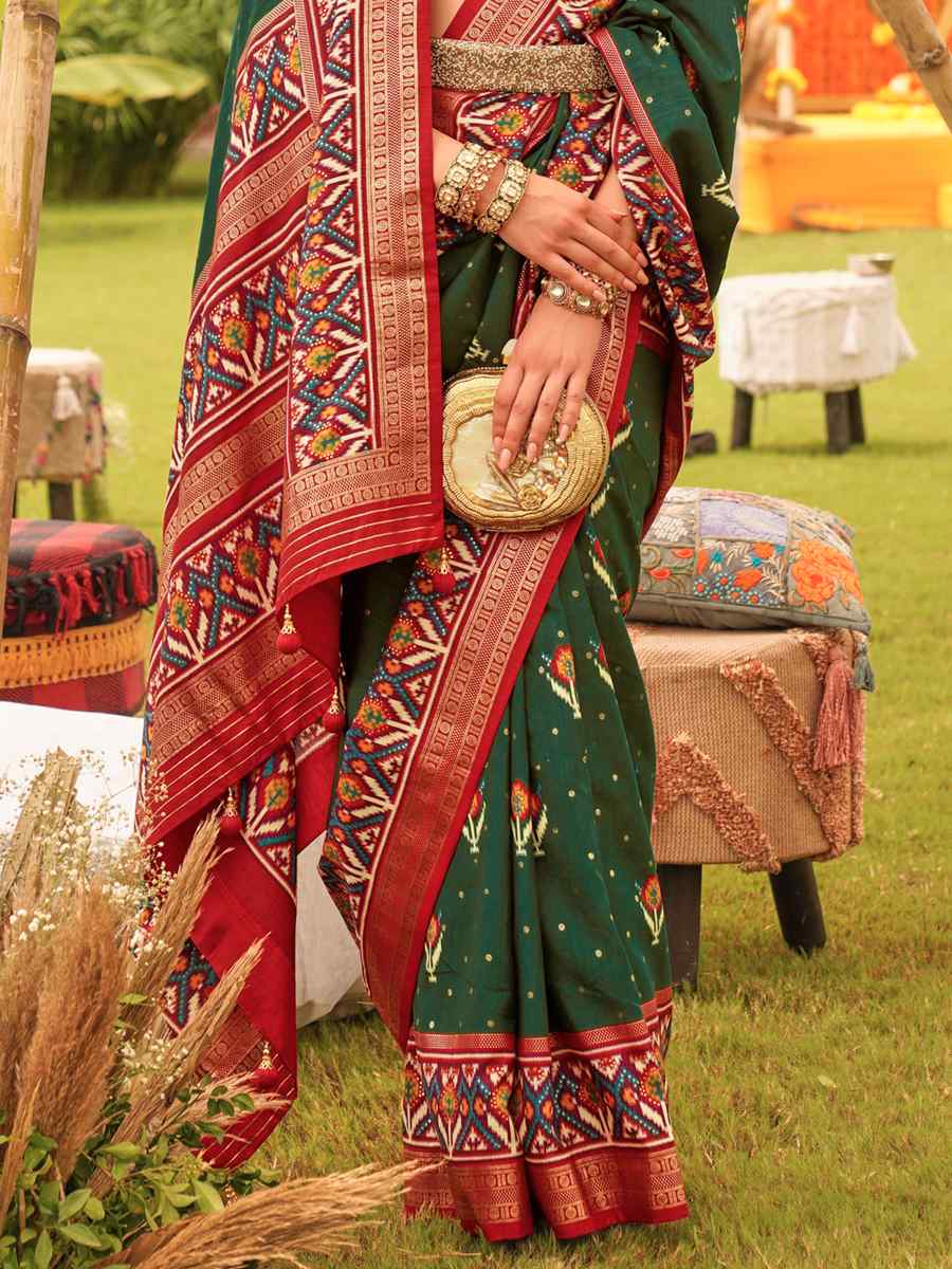 Bottle Green Mercerized Sigma Silk Handwoven Wedding Festival Heavy Border Saree