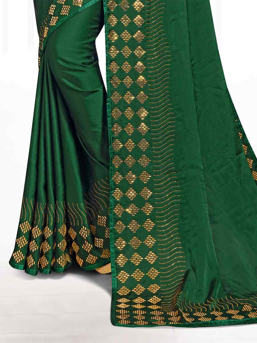 Bottle Green Pure Satin Traditional Party Festival Classic Style Saree
