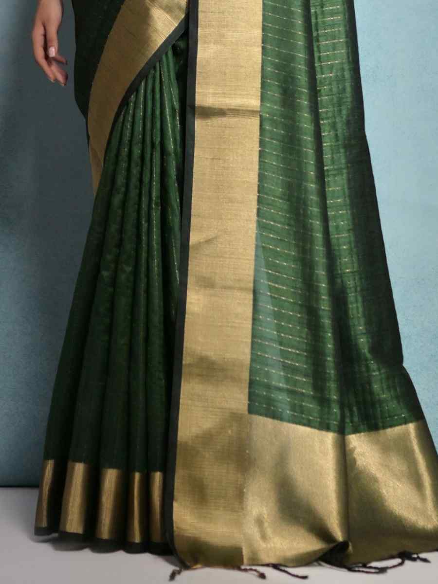 Bottle Green Raw Silk Handwoven Casual Festival Classic Style Saree