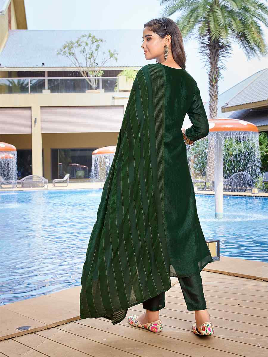 Bottle Green Silk Blend Embroidered Party Wedding Ready Pant Salwar Kameez