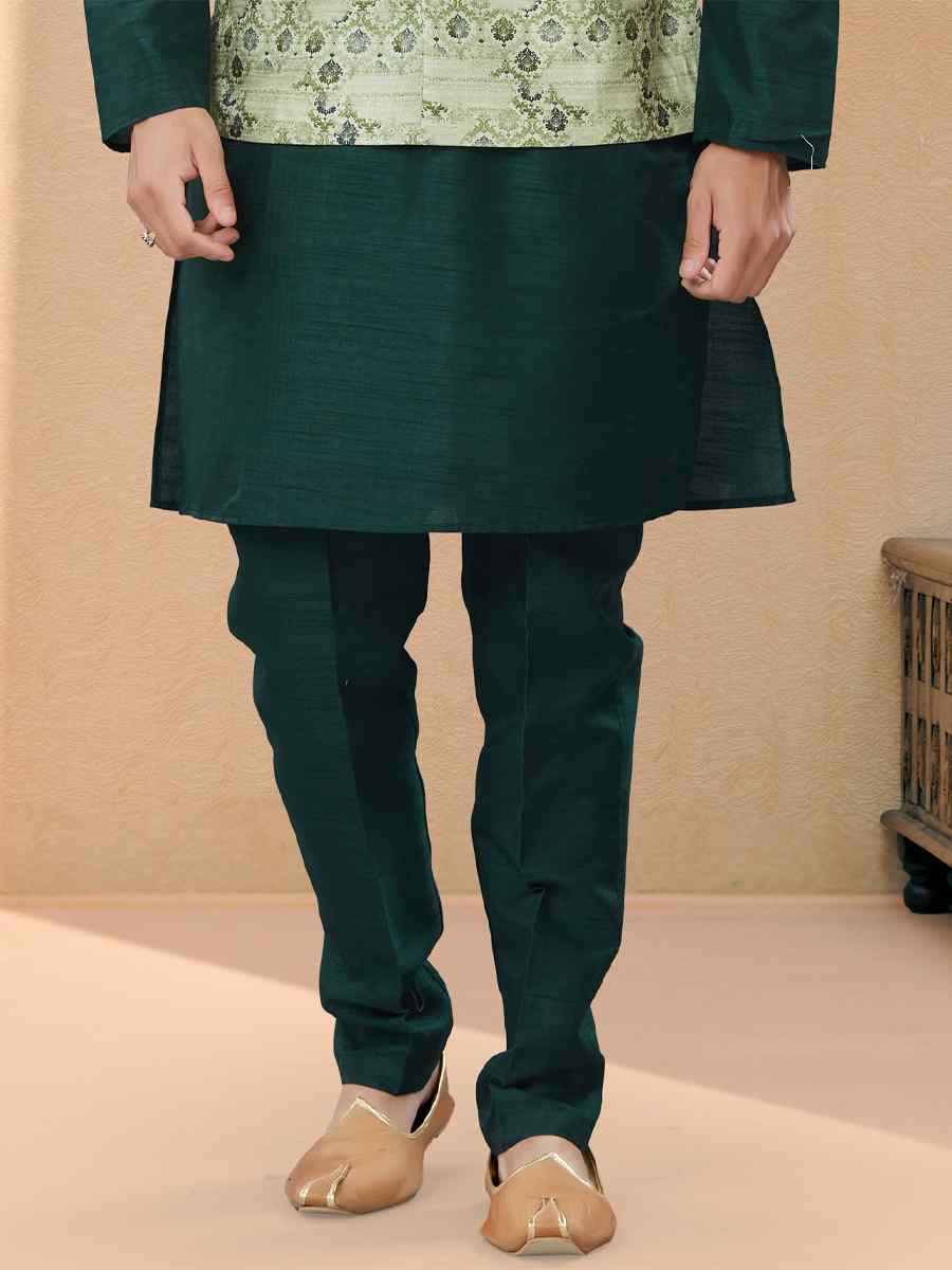 Bottle Green Silk Dupion Woven Festival Party Kurta