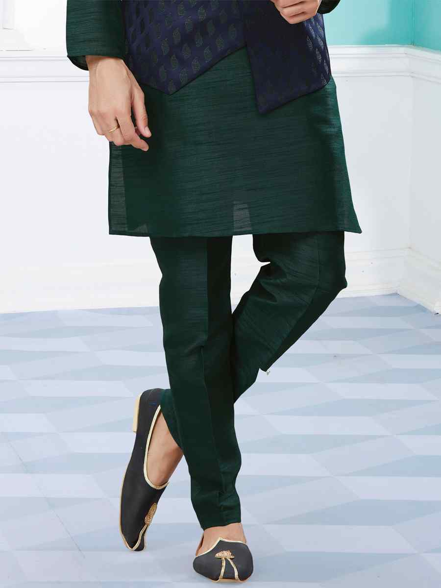 Bottle Green Silk Dupion Woven Festival Party Kurta