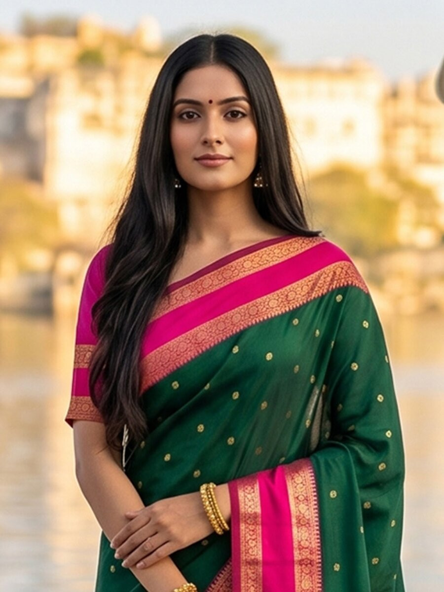 Bottle Green Soft Silk Zari Weaving Wedding Reception Party Festival Casual Heavy Border Sarees
