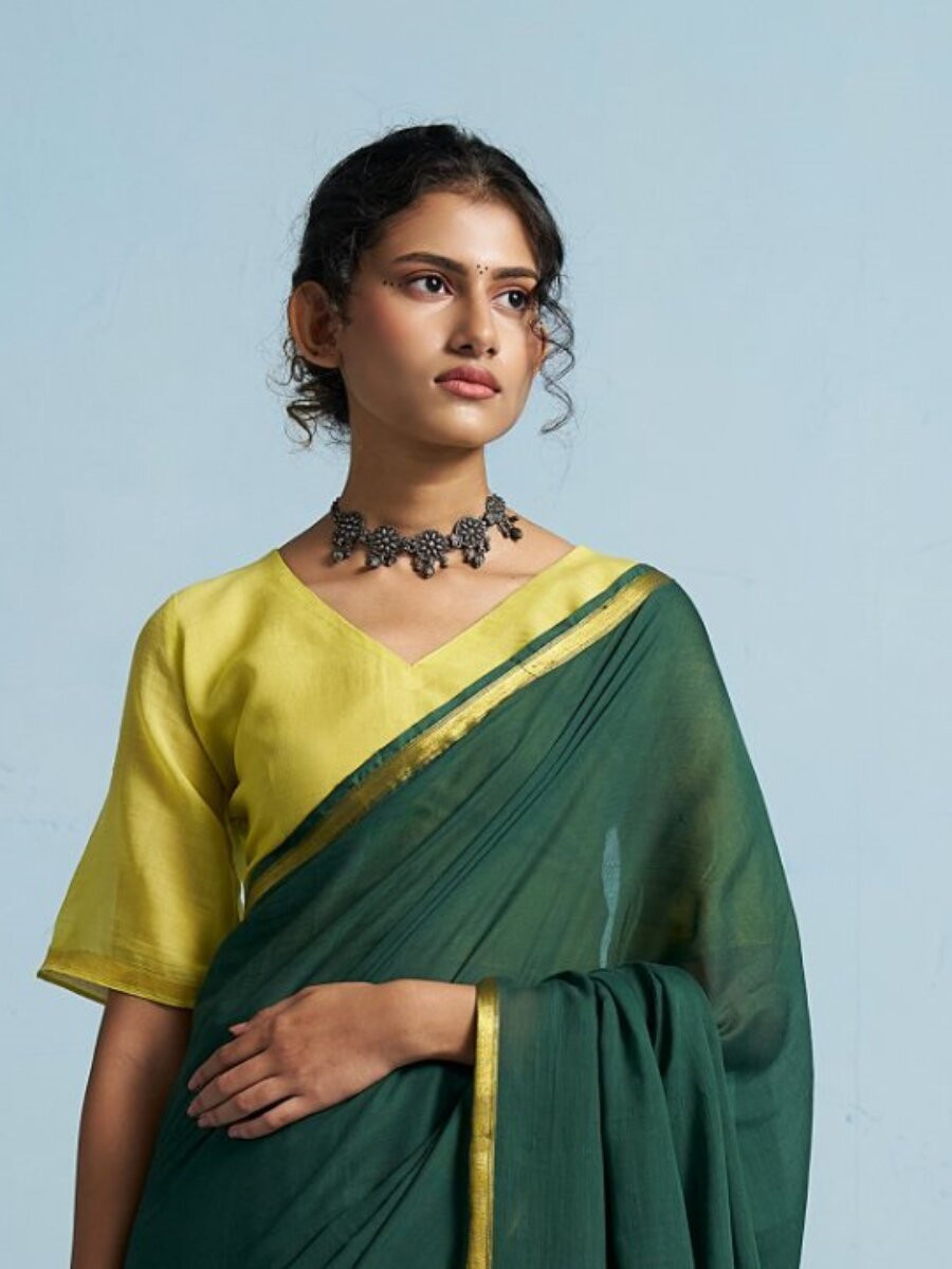 Bottle Green Viscose Plain Casual Party Festival Wedding Fancy Classic Style Sarees