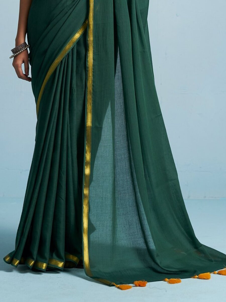 Bottle Green Viscose Plain Casual Party Festival Wedding Fancy Classic Style Sarees