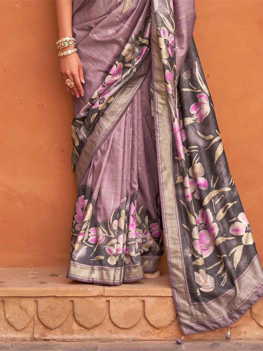 Brandy Rose Purple Silk Printed Casual Festival Classic Style Saree