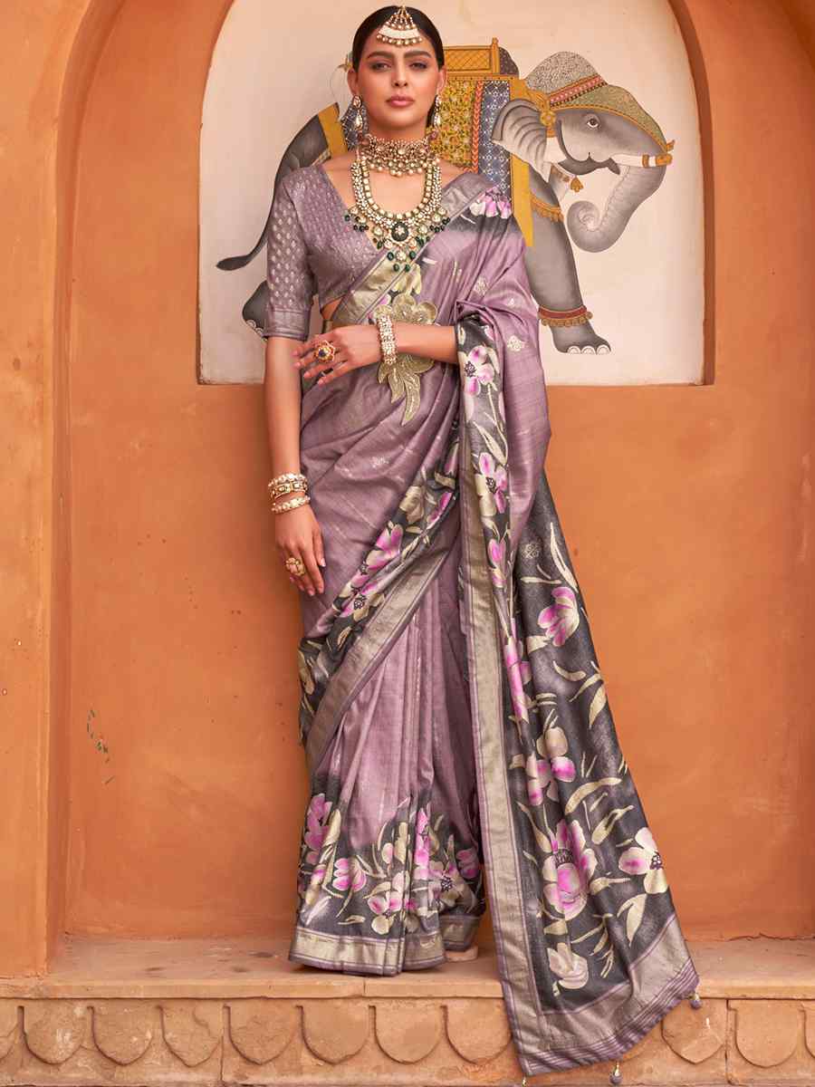 Brandy Rose Purple Silk Printed Casual Festival Classic Style Saree