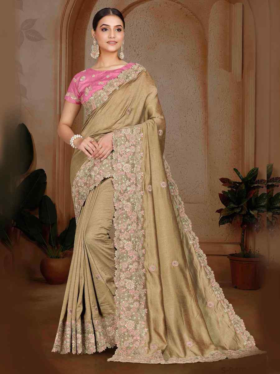 Brown Art Silk Handwoven Festival Wedding Heavy Border Saree
