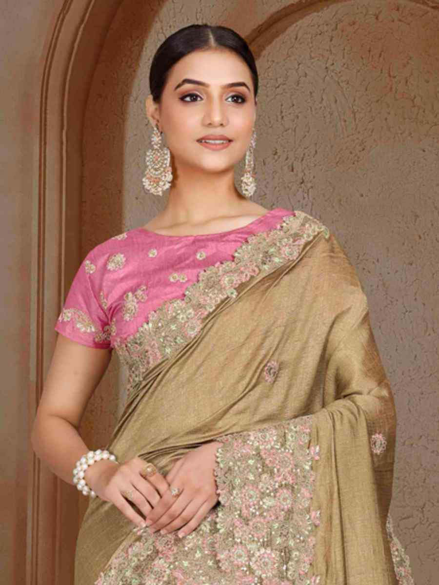 Brown Art Silk Handwoven Festival Wedding Heavy Border Saree