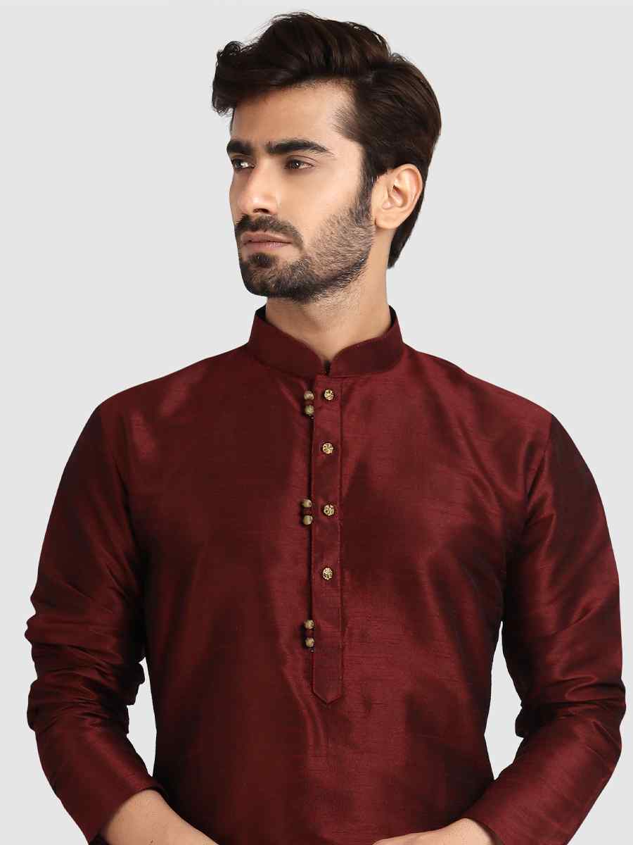 Brown Art Silk Plain Festival Kurta