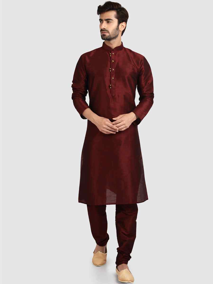 Brown Art Silk Plain Festival Kurta