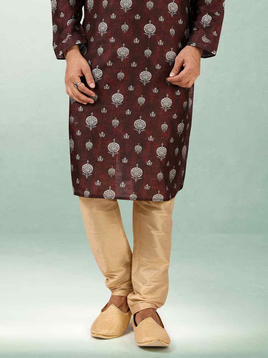 Brown Art Silk Printed Festival Kurta