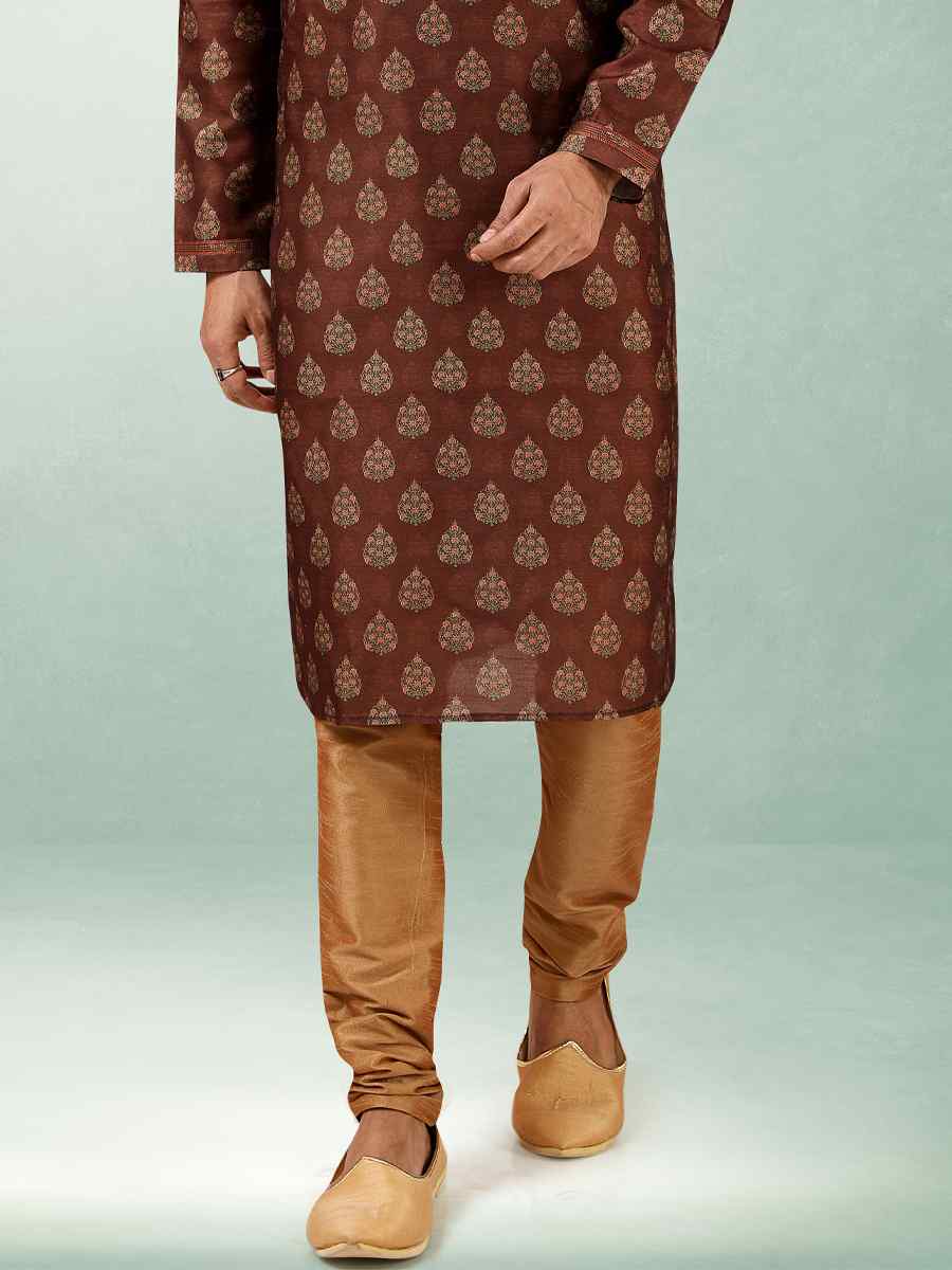 Brown Art Silk Printed Festival Kurta