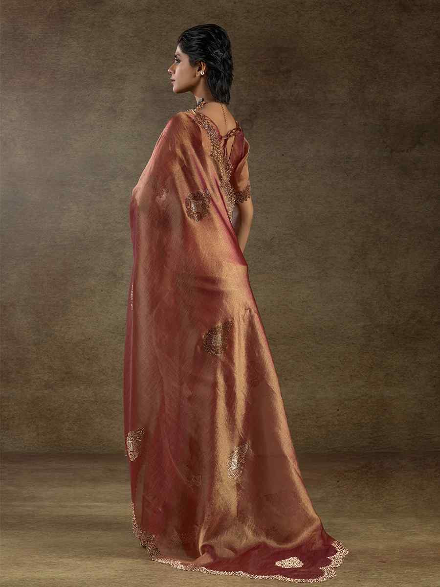 Brown Banarasi Silk Embroidered Festival Wedding Fancy Heavy Border Saree