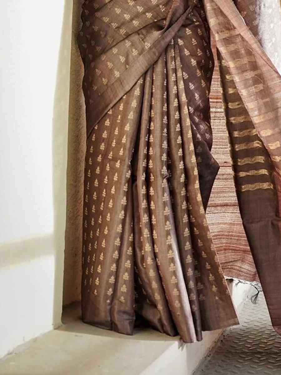 Brown Banarasi Silk Handwoven Party Festival Wedding Traditional Fancy Classic Style Sarees