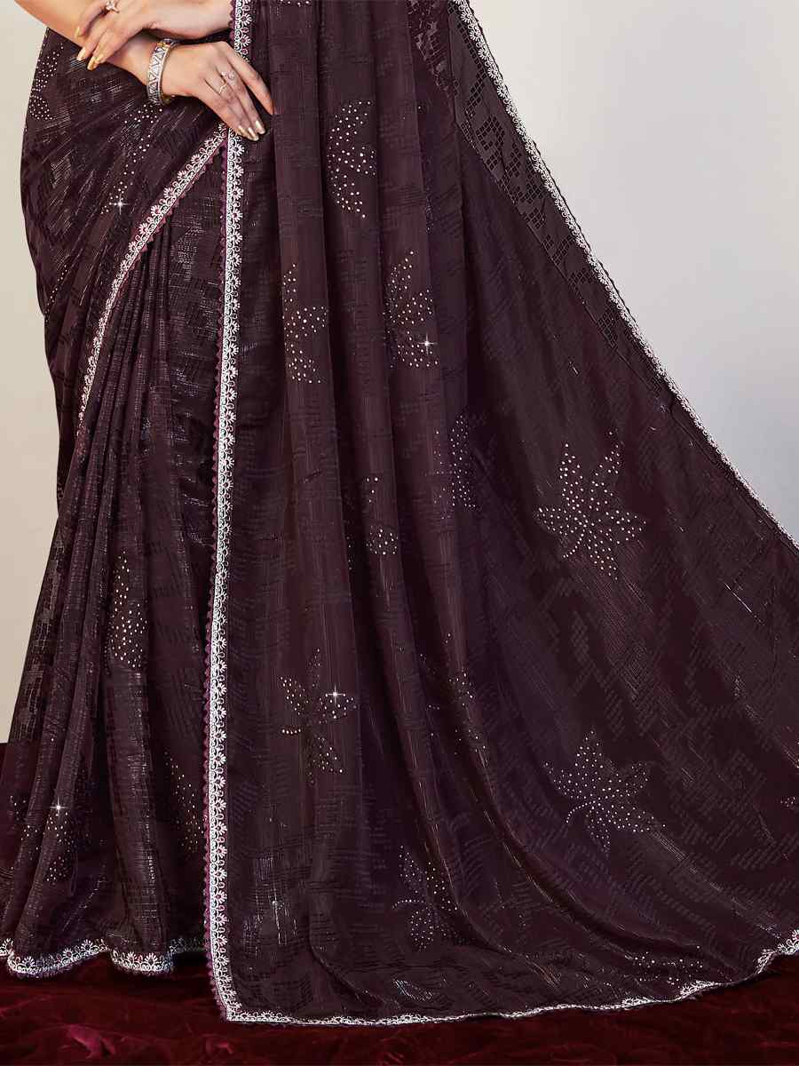 Brown Brasso Embroidered Party Festival Classic Style Saree